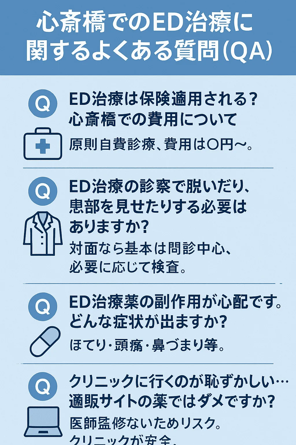 心斎橋でのED治療に関するよくある質問（Q&A）