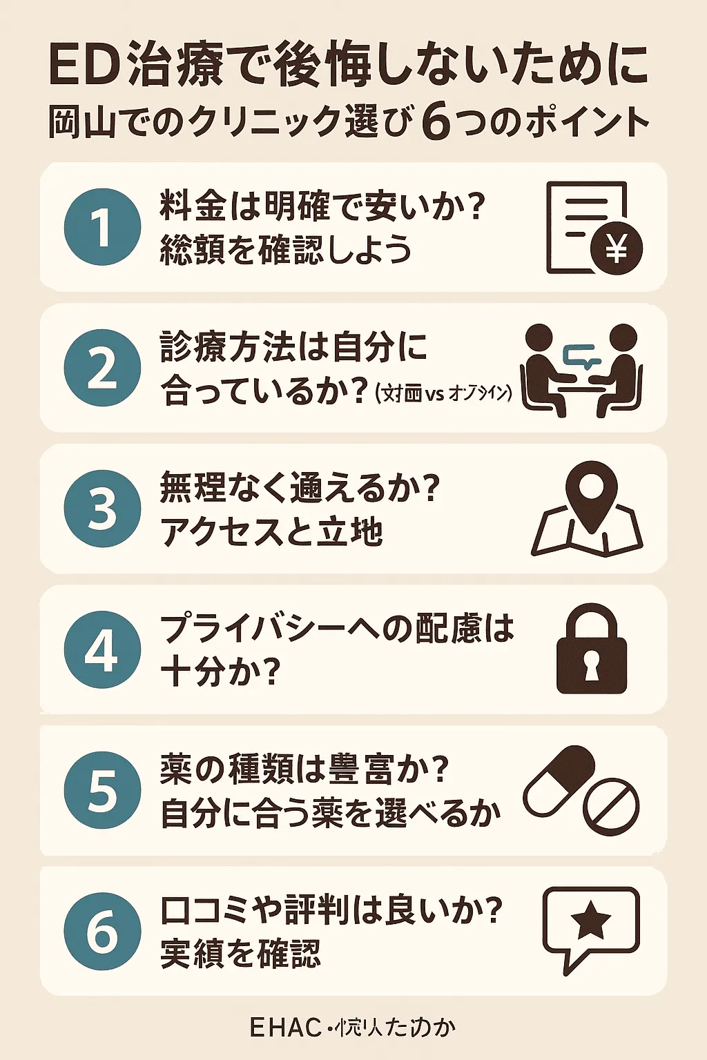 ED治療で後悔しないために｜岡山でのクリニック選び6つのポイント